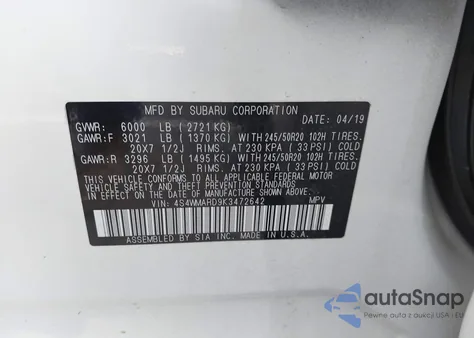 2019 Subaru Ascent Touring from USA, damaged, VIN 4S4WMARD9K3472642
